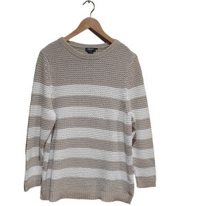 Olsen Europe Women's Size XL Striped Knit Pullover Sweater Tan & White